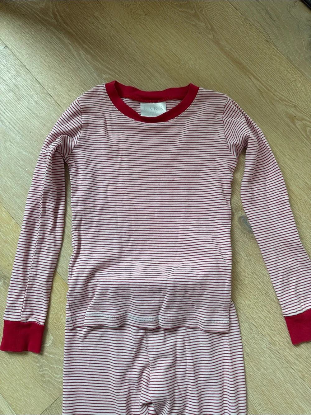LAKE Pajamas Kids’ Red Stripe Pajama Set - Classic Long Sleeve & Pant, Size 6